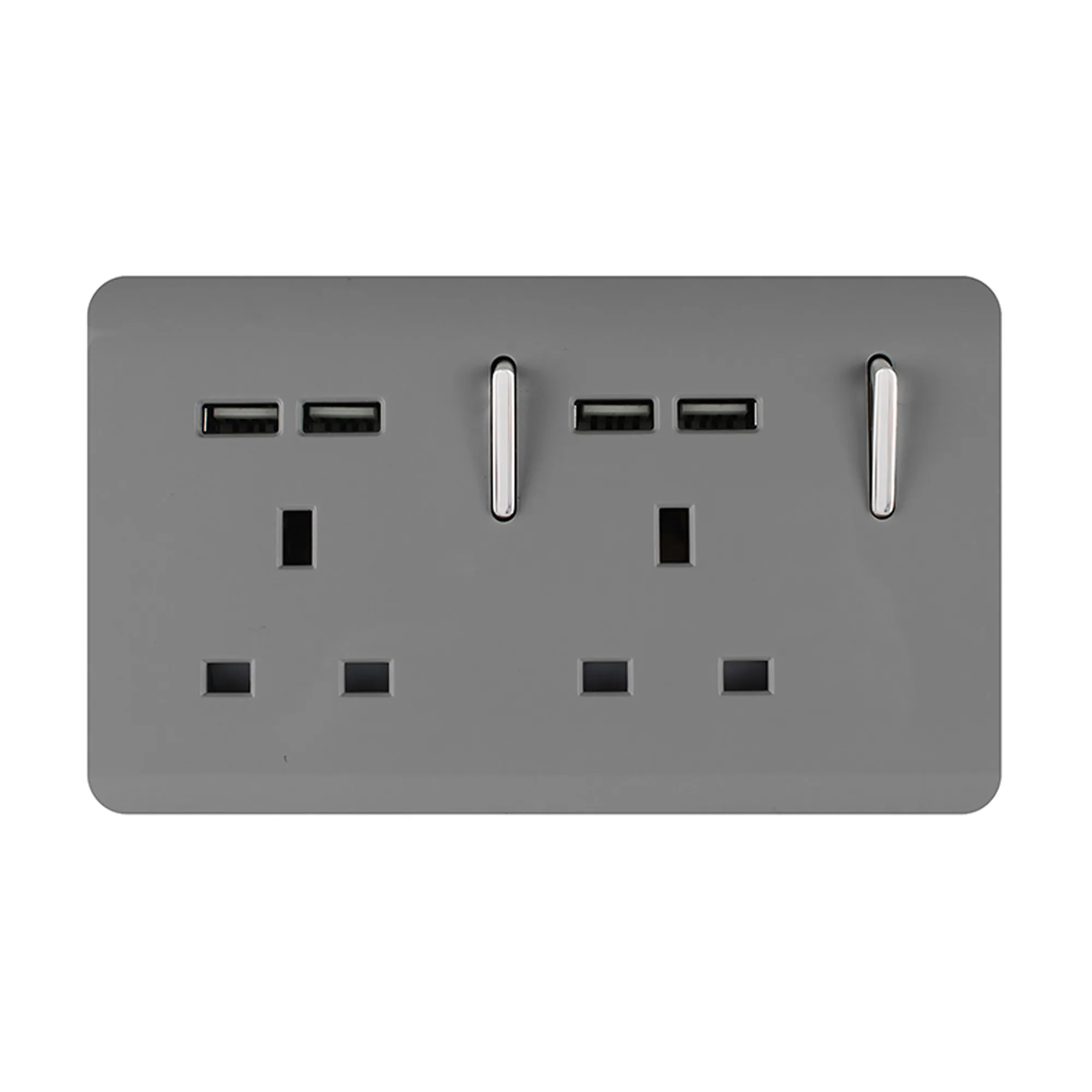 2 Gang 13Amp Switched Double Socket With 4X 2.1Mah USB Light Grey